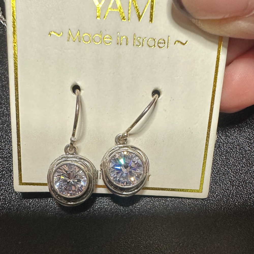 NWOT Sterling Silver CZ hanging earrings. Made in Israel. Perfect sparkle